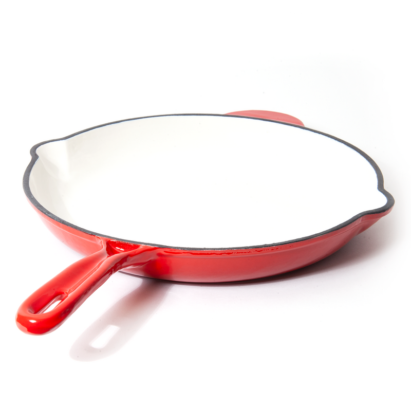 Red Enameled Cast Iron Skillet Fry Pan by Nardelli Cookware