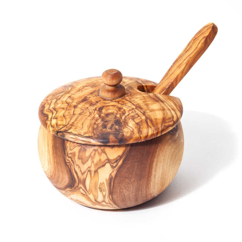 Nardelli Olive Wood Sugar bowl/Grated Cheese/Crushed Pepper Lidded with Spoon