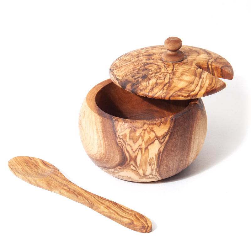 Nardelli Olive Wood Sugar bowl/Grated Cheese/Crushed Pepper Lidded with Spoon