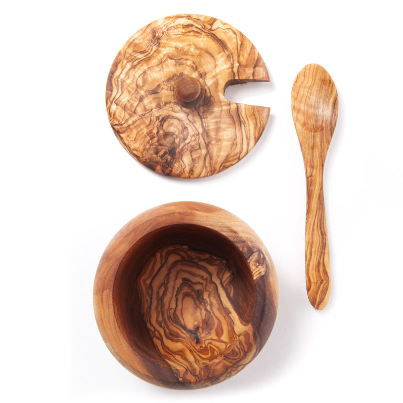 Nardelli Olive Wood Sugar bowl/Grated Cheese/Crushed Pepper Lidded with Spoon
